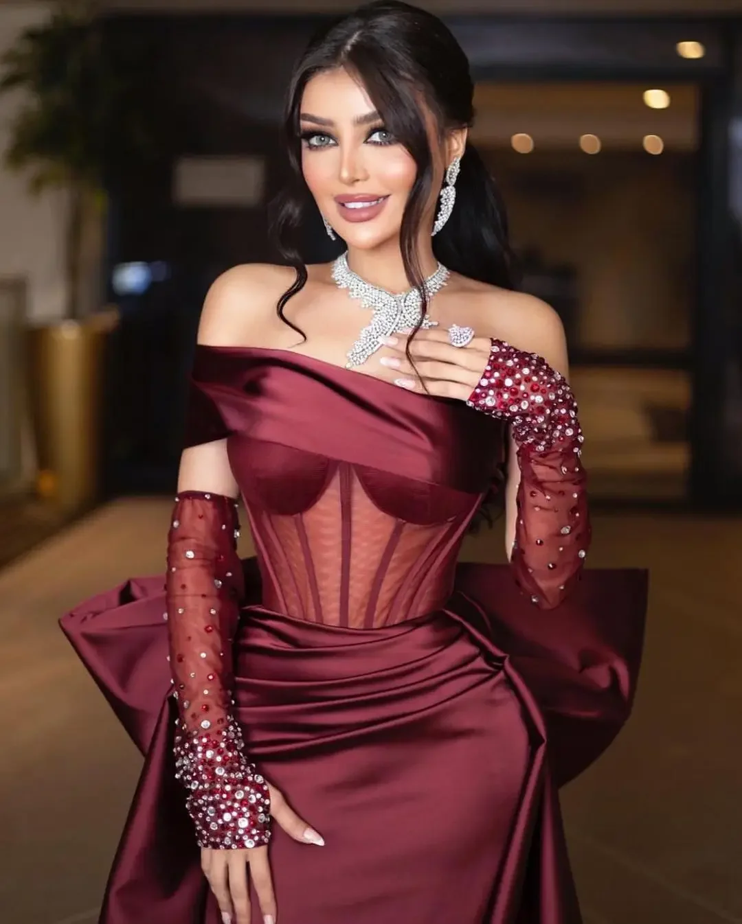Luxury Evening Dresses Beaded Gloves One-Shoulder Prom Dresses Mermaid Detachable Court Train Elegant Party Gown
Luxury Evening Dresses Beaded Gloves One-Shoulder Prom Dresses Mermaid Detachable Court Train Elegant Party Gown