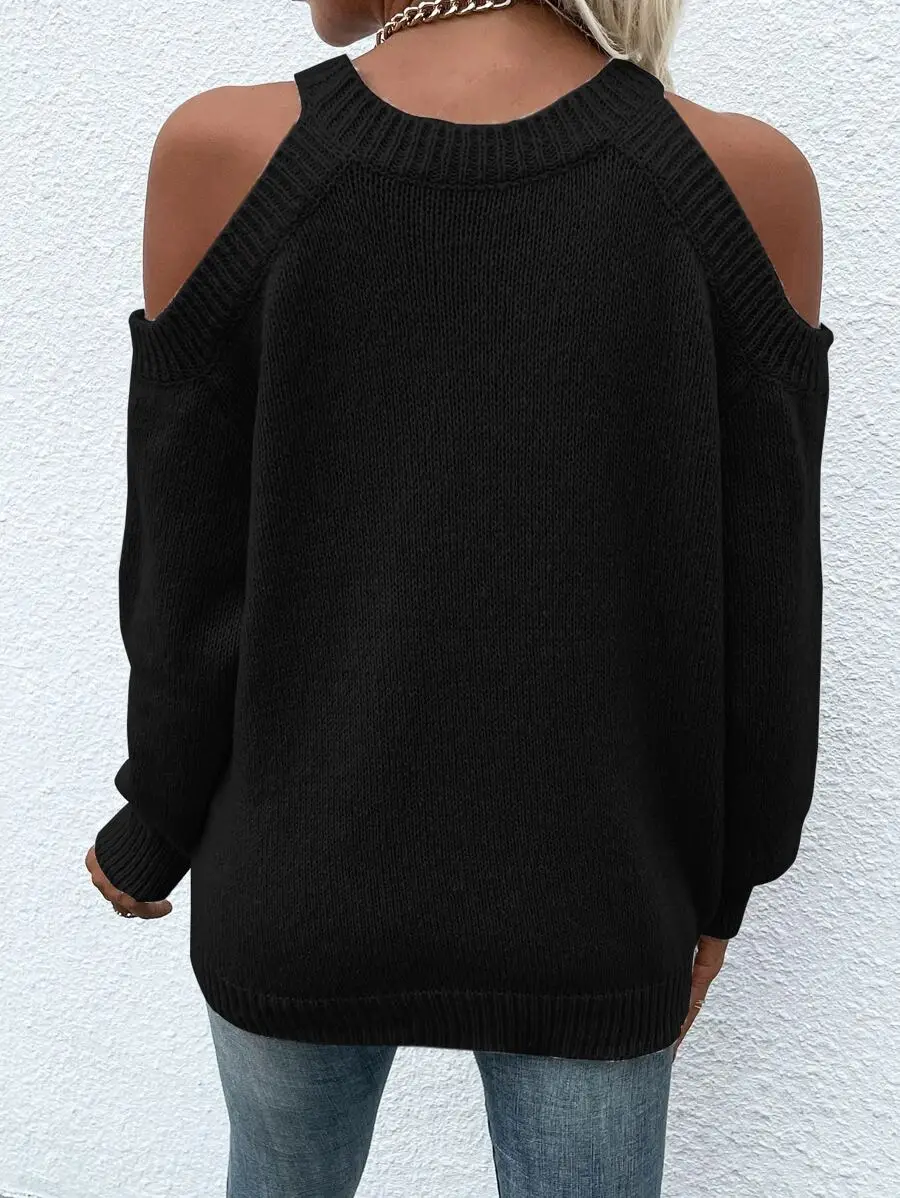 Women Solid Color Off Shoulder Long Sleeve Casual Pullover Sweater Black
Women Solid Color Off Shoulder Long Sleeve Casual Pullover Sweater Black