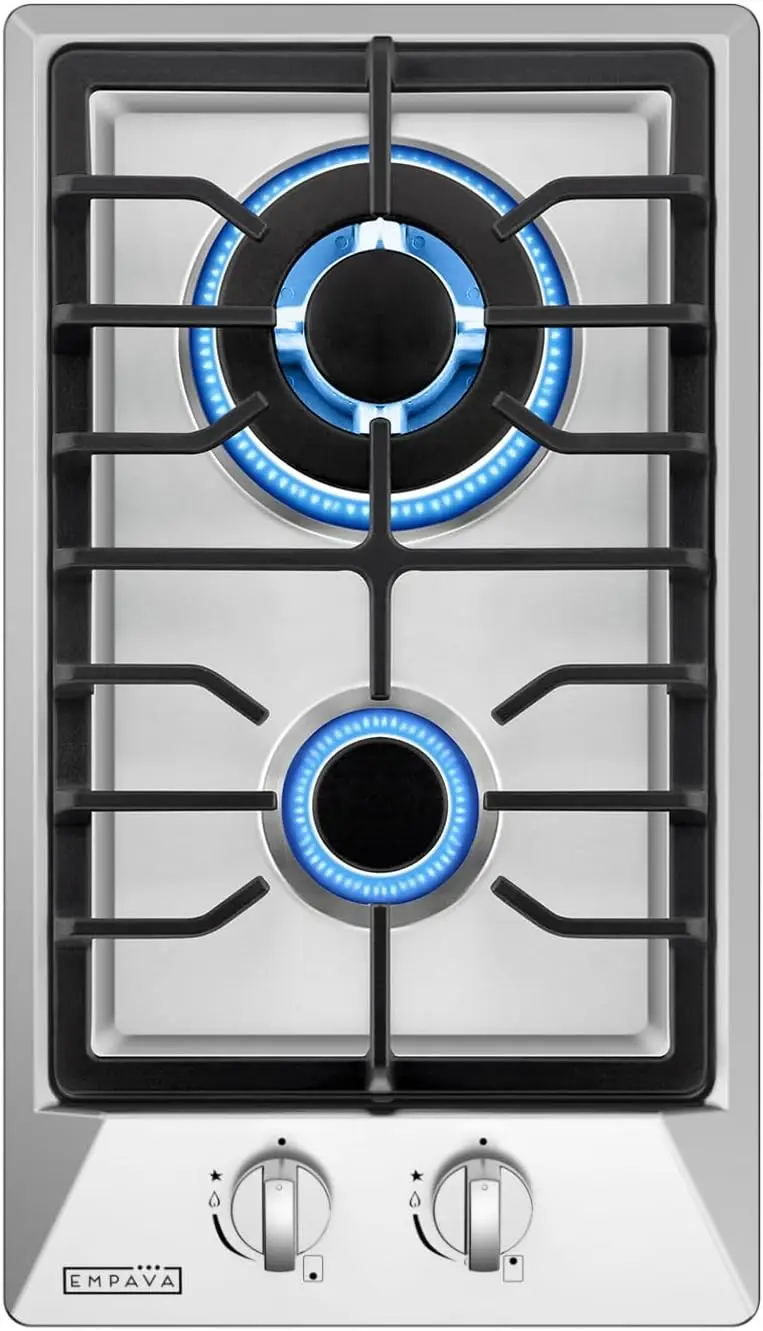 12' Gas Stove Cooktop with 2 Italy Sabaf Sealed Burners NG/LPG Convertible in Stainless Steel, 12 inches
12' Gas Stove Cooktop with 2 Italy Sabaf Sealed Burners NG/LPG Convertible in Stainless Steel, 12 inches