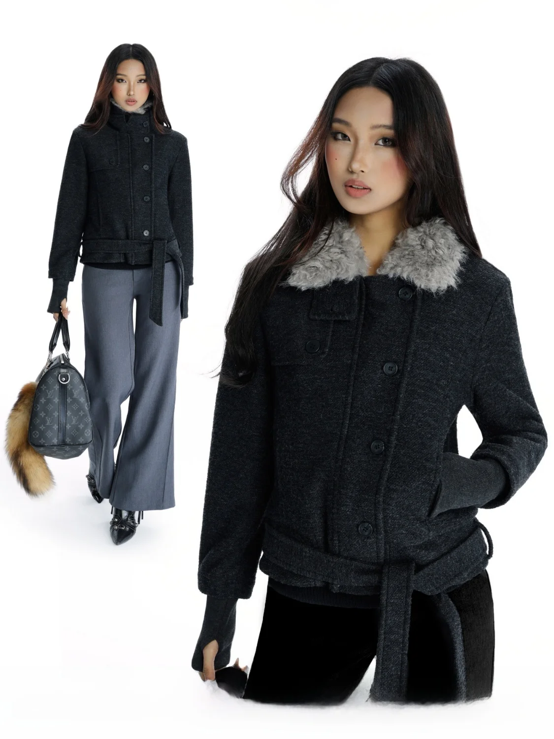 Audwyn Thickened Woolen Short Jacket Women's Street Style Stand Collar Belted Button Design Slim Fit Top for Autumn Winter
Audwyn Thickened Woolen Short Jacket Women's Street Style Stand Collar Belted Button Design Slim Fit Top for Autumn Winter