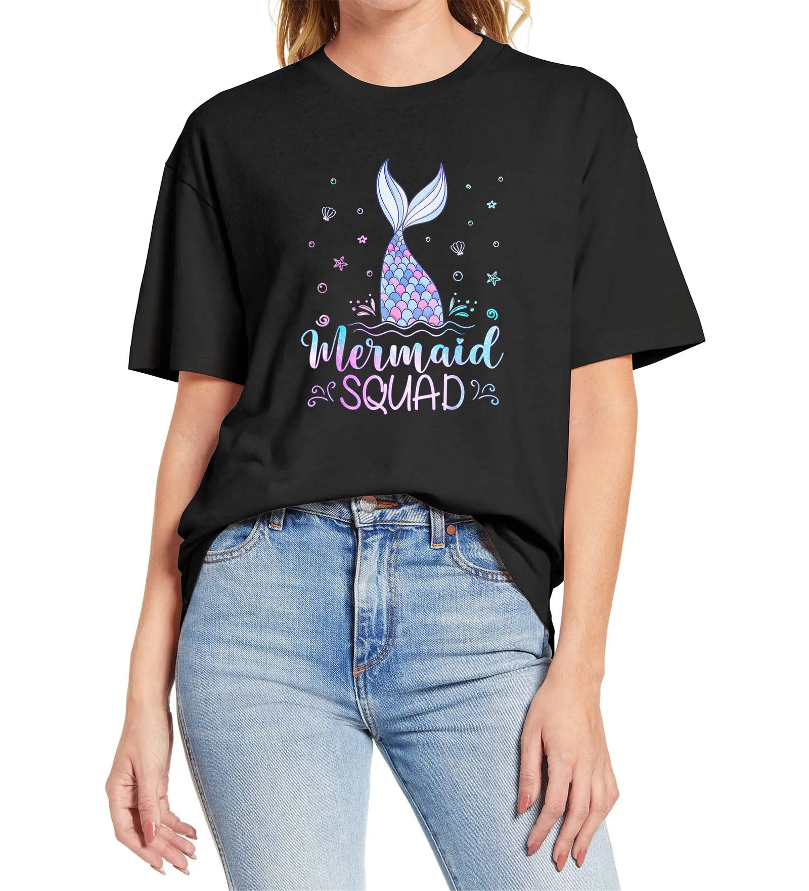Mermaid Tail Printing,High Quality Female T-Shirt 100% Cotton Short Sleeve Multiple Colors Women's Gifts
Mermaid Tail Printing,High Quality Female T-Shirt 100% Cotton Short Sleeve Multiple Colors Women's Gifts