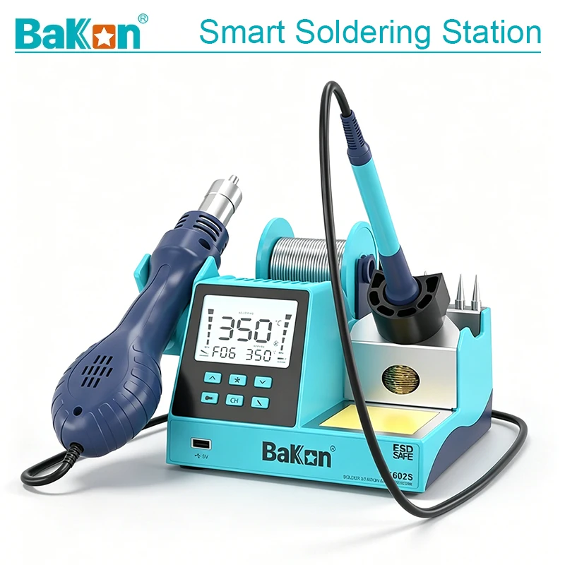 Bakon BK602S 2 in 1 Soldering Station, Anti-Static Hot Air Gun Rework Station Fast Heating Soldering Iron Station
Bakon BK602S 2 in 1 Soldering Station, Anti-Static Hot Air Gun Rework Station Fast Heating Soldering Iron Station