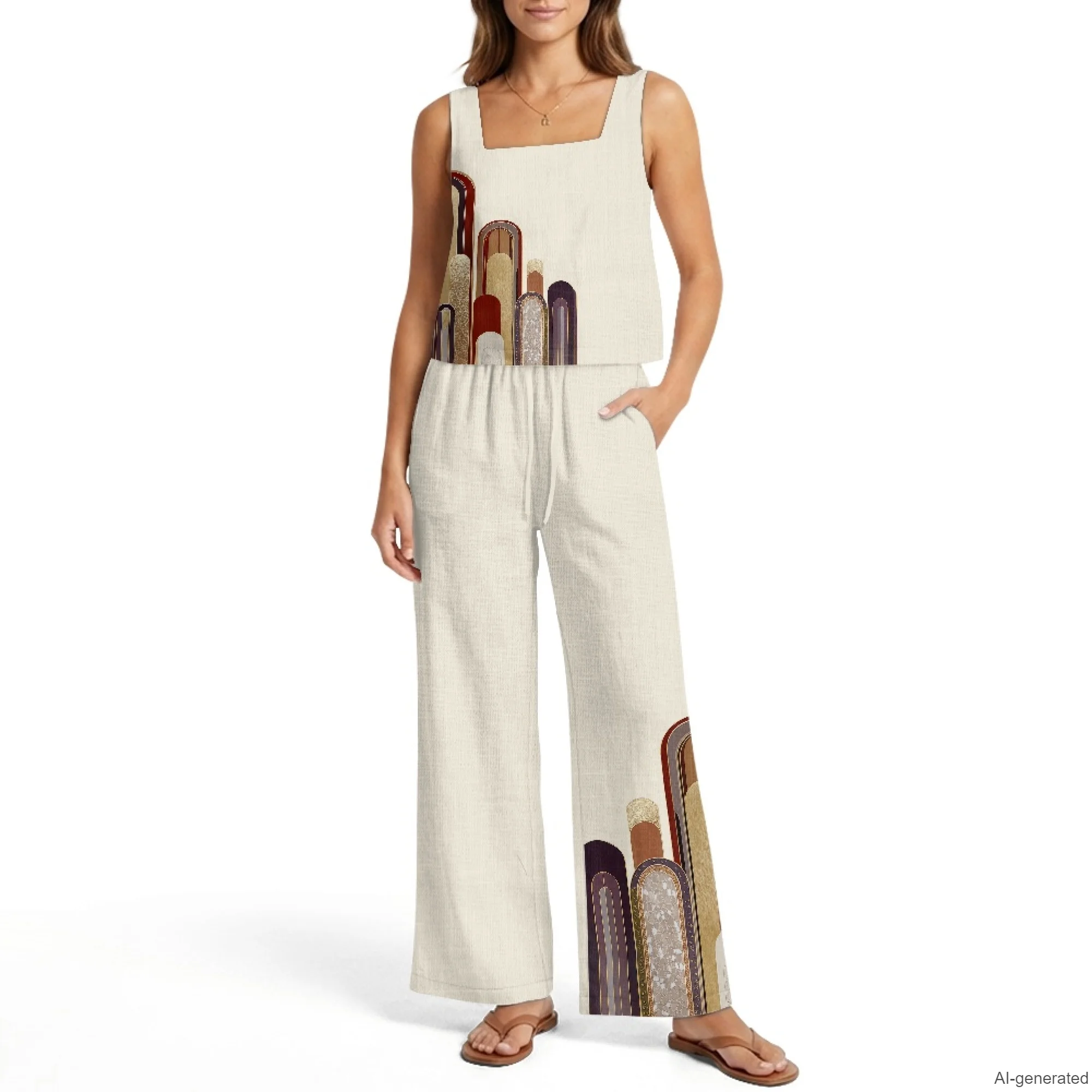 INSTANTARTS Women's Vest Wide-Leg Pants Linen Suit 2Pc Summer Casual Outfits Artistic Print Sleeveless Vest Wide Leg Pants S-2XL
INSTANTARTS Women's Vest Wide-Leg Pants Linen Suit 2Pc Summer Casual Outfits Artistic Print Sleeveless Vest Wide Leg Pants S-2XL