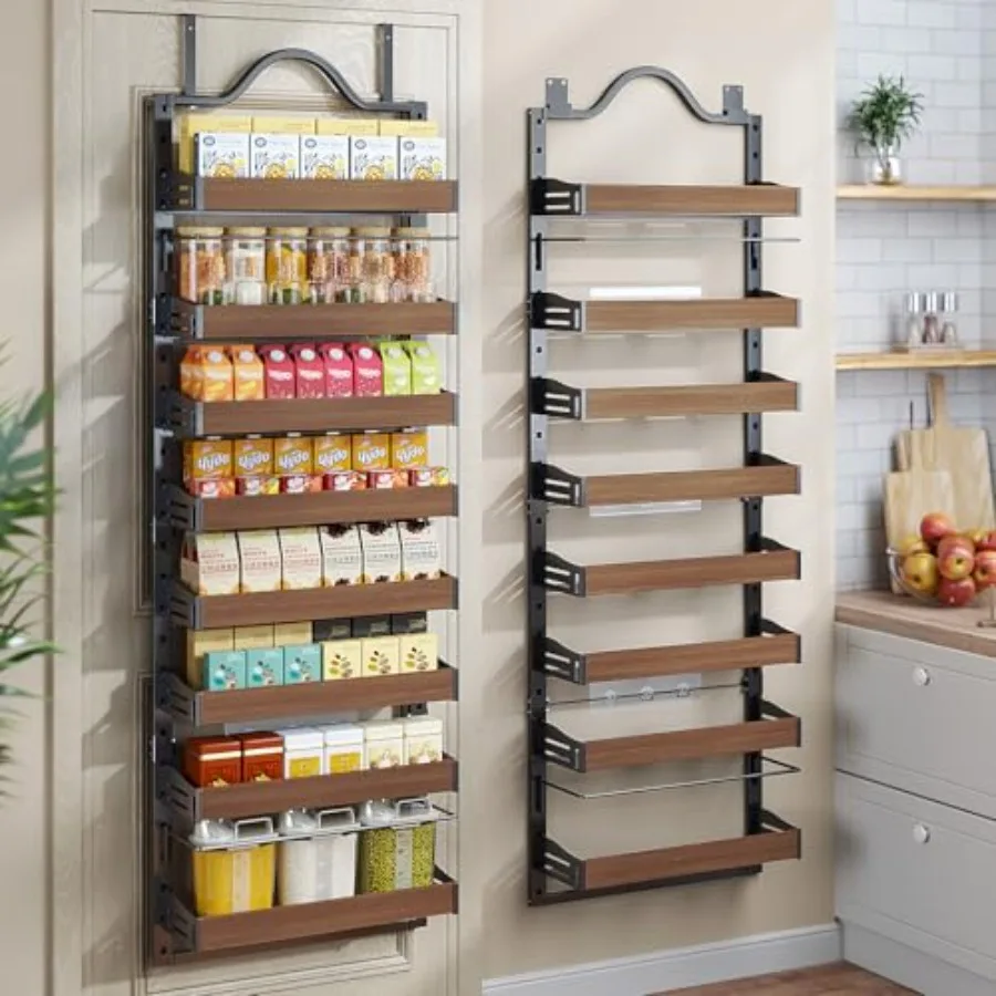8-Tier Spice Rack Wall Mount, Heavy-Duty Over the Door Pantry Organizer with Wooden Adjustable Basket, 2 IN 1 Wall Mount or Han
8-Tier Spice Rack Wall Mount, Heavy-Duty Over the Door Pantry Organizer with Wooden Adjustable Basket, 2 IN 1 Wall Mount or Han