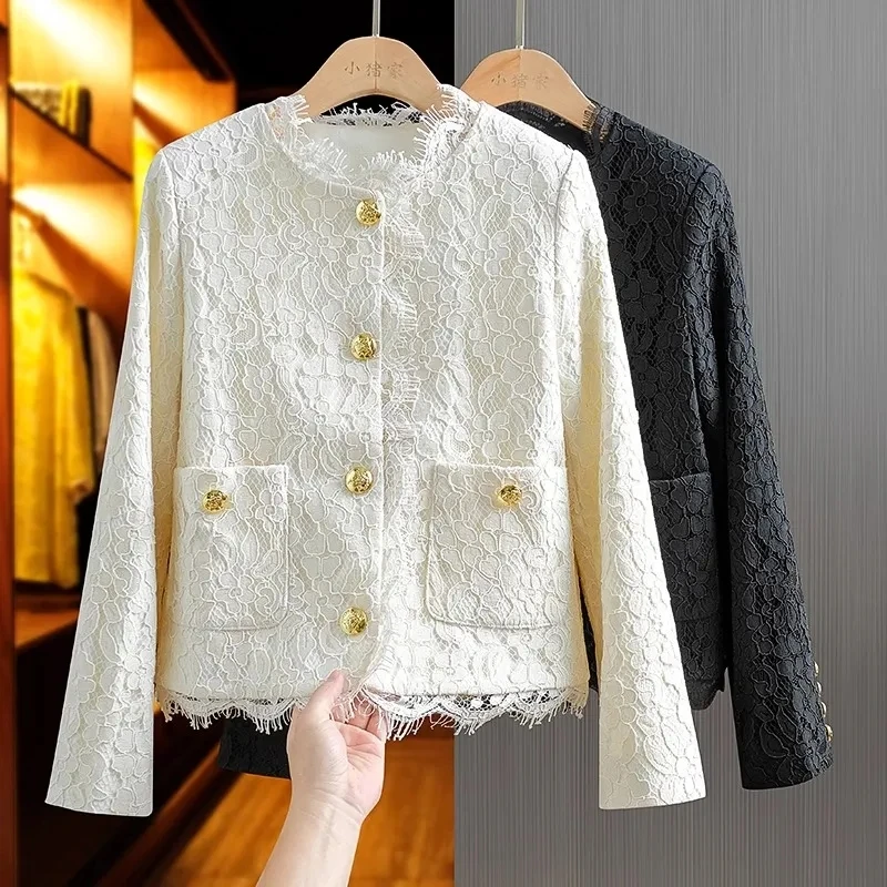 2024 Spring Autumn New Short Jackets Coats For Women's Clothing Elegant Metal Buckle Standing Neck Lace Top Office Lady Blazer
2024 Spring Autumn New Short Jackets Coats For Women's Clothing Elegant Metal Buckle Standing Neck Lace Top Office Lady Blazer