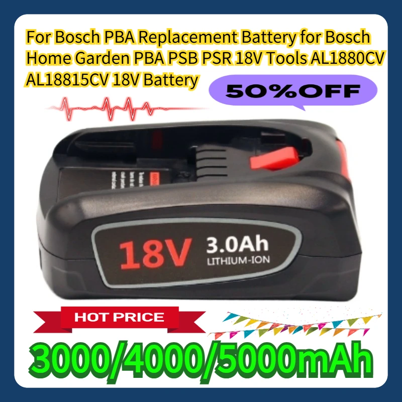 For Bosch PBA Replacement Battery for Bosch Home Garden PBA PSB PSR 18V Tools AL1880CV AL18815CV 18V 3000/4000/5000mAh Battery
For Bosch PBA Replacement Battery for Bosch Home Garden PBA PSB PSR 18V Tools AL1880CV AL18815CV 18V 3000/4000/5000mAh Battery