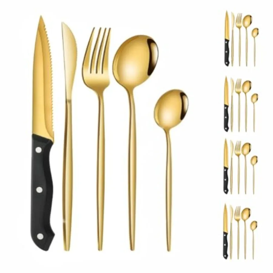 Imlucky Lined Cutlery Set with Steak Knife: 25-Piece Forks and Spoons for 5 - Stainless Steel and Dishwasher Safe
Imlucky Lined Cutlery Set with Steak Knife: 25-Piece Forks and Spoons for 5 - Stainless Steel and Dishwasher Safe