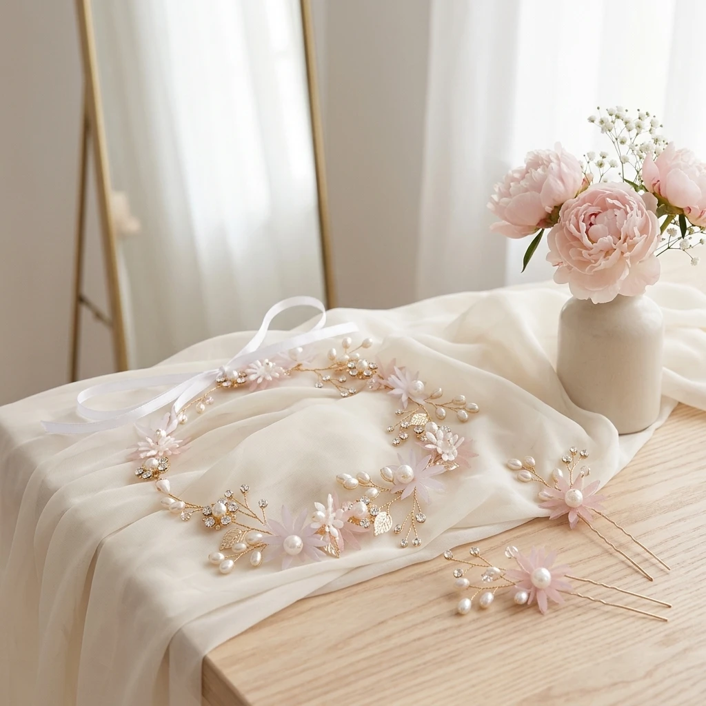 Bridal Hair Accessories Set Pink Flower Headband And Hairpin For Wedding Dress
Bridal Hair Accessories Set Pink Flower Headband And Hairpin For Wedding Dress