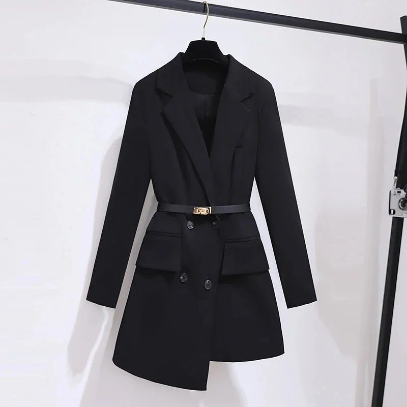 Spring Korean Women Black Slim Irregular Suit Jacket With Belt Double-breasted Notched Collar Long Sleeve Female Blazers Coat
Spring Korean Women Black Slim Irregular Suit Jacket With Belt Double-breasted Notched Collar Long Sleeve Female Blazers Coat