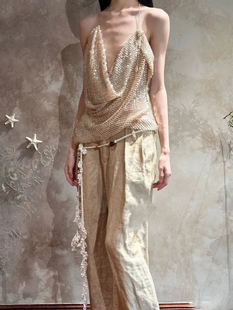 Shanghai Version Flower One Mermaid Crystal Bead Chain Necklace Folded Cotton Rope Decorative Linen Long Pants Women's Set
Shanghai Version Flower One Mermaid Crystal Bead Chain Necklace Folded Cotton Rope Decorative Linen Long Pants Women's Set