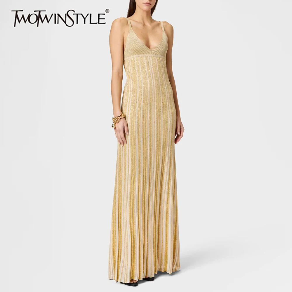 TWOTWINSTYLE Solid Slimming Elegant Dress for Women V Neck Sleeveless Patchwork Stripes Minimalism Dresses Female Fashion New
TWOTWINSTYLE Solid Slimming Elegant Dress for Women V Neck Sleeveless Patchwork Stripes Minimalism Dresses Female Fashion New