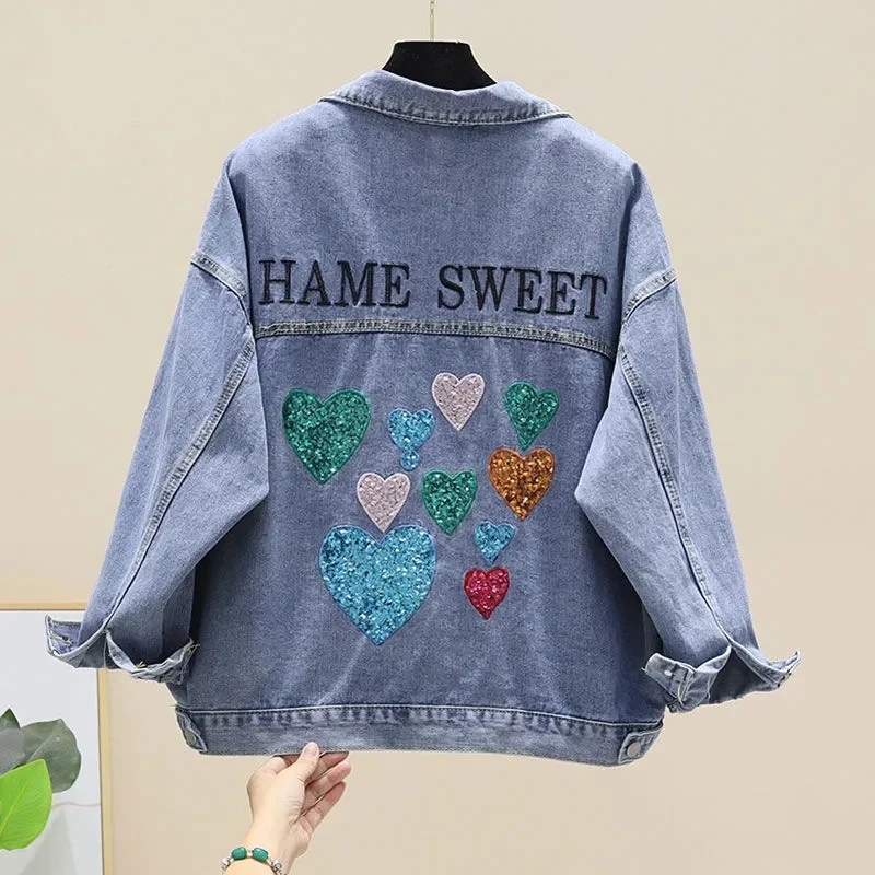 Nice Autumn New Women Denim Jacket Long Sleeve Sequins Jeans Coat Fashion Casual Bomber Jacket Loose Overcoat Outerwear
Nice Autumn New Women Denim Jacket Long Sleeve Sequins Jeans Coat Fashion Casual Bomber Jacket Loose Overcoat Outerwear
