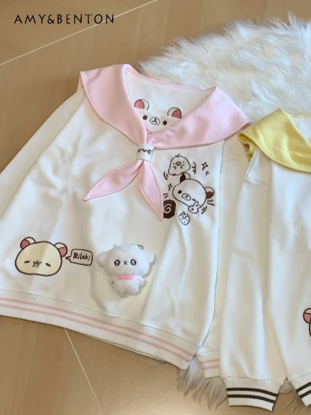 Cute Girl Cartoon Embroidery College Style Sweet Navy Collar Patchwork Color Oversized Loose Casual Sweatshirt Women Autumn New
Cute Girl Cartoon Embroidery College Style Sweet Navy Collar Patchwork Color Oversized Loose Casual Sweatshirt Women Autumn New
