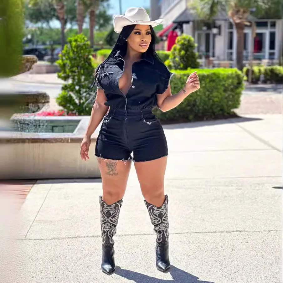 Distressed Women Denim Playsuits Solid Short Sleeve Lapel Neck Rompers 2024 Summer Streetwear Sexy Night Club Party One Piece
Distressed Women Denim Playsuits Solid Short Sleeve Lapel Neck Rompers 2024 Summer Streetwear Sexy Night Club Party One Piece