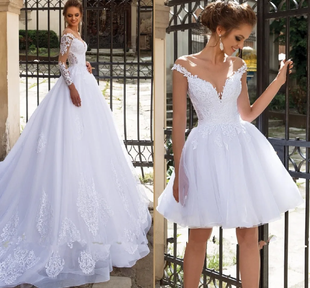 Little White Dress Lace Wedding Dresses with Detachable Train 2 in 1 Beach Bridal Gowns Lace-up Bride Gown Long Sleeve Vestido
Little White Dress Lace Wedding Dresses with Detachable Train 2 in 1 Beach Bridal Gowns Lace-up Bride Gown Long Sleeve Vestido