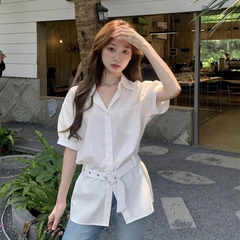 Deeptown White Polo Collar Shirts Women Short Sleeve Korean Fashion Elegant Blouse Pocket Solid Color Loose Commut Chic Summer
Deeptown White Polo Collar Shirts Women Short Sleeve Korean Fashion Elegant Blouse Pocket Solid Color Loose Commut Chic Summer