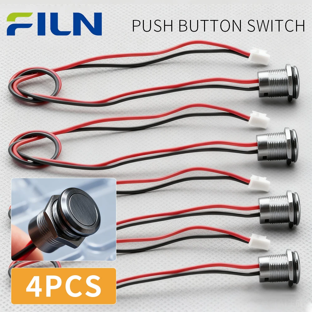 FILN 4pcs 12mm Flat Head Momentary Push Button Switch 1NO with Pre Wired Self Resetting Switches for Home Oven and DIY Scenarios
FILN 4pcs 12mm Flat Head Momentary Push Button Switch 1NO with Pre Wired Self Resetting Switches for Home Oven and DIY Scenarios