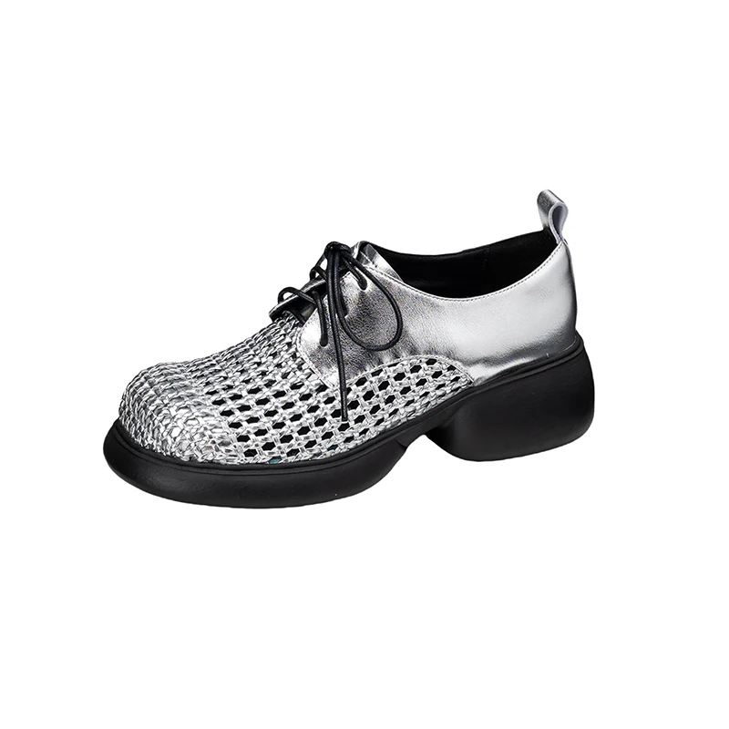 Split Cowhide Platform Lace-Up 5cm Cut-Out Patchwork Round Toe Sheepskin Insole Black Silver Women Casual Dating Shoes
Split Cowhide Platform Lace-Up 5cm Cut-Out Patchwork Round Toe Sheepskin Insole Black Silver Women Casual Dating Shoes