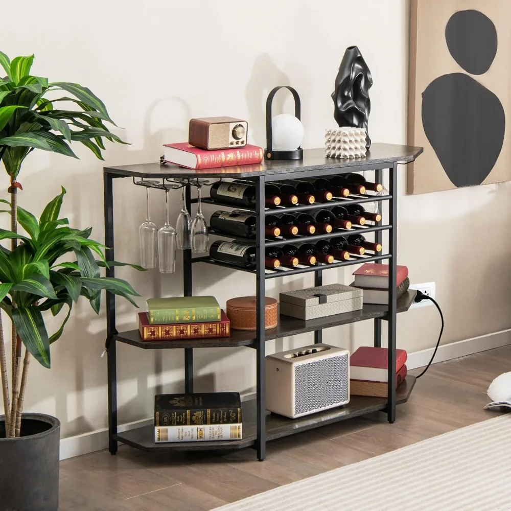 Bar Table Cabinet with Power Outlet & USB Port, 21 Bottle Wine Rack & Glass Holder, 3 Tier Mini Coffee Bar Stand, Customized
Bar Table Cabinet with Power Outlet & USB Port, 21 Bottle Wine Rack & Glass Holder, 3 Tier Mini Coffee Bar Stand, Customized