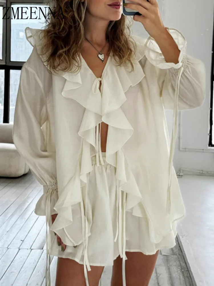 ZMEENNA Elegant Women's White Ruffle Front Blouse Long Sleeve Tie Neck Flowy Top Chic Ladies Fashion Shirt Comfortable ZM787
ZMEENNA Elegant Women's White Ruffle Front Blouse Long Sleeve Tie Neck Flowy Top Chic Ladies Fashion Shirt Comfortable ZM787