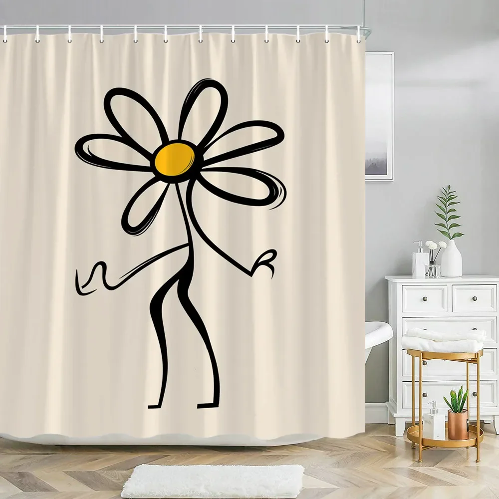 1pc Minimalist Daisies Abstract Bath Curtain with Black Figure and Bright Yellow Center, Whimsical Modern Art Design 
1pc Minimalist Daisies Abstract Bath Curtain with Black Figure and Bright Yellow Center, Whimsical Modern Art Design