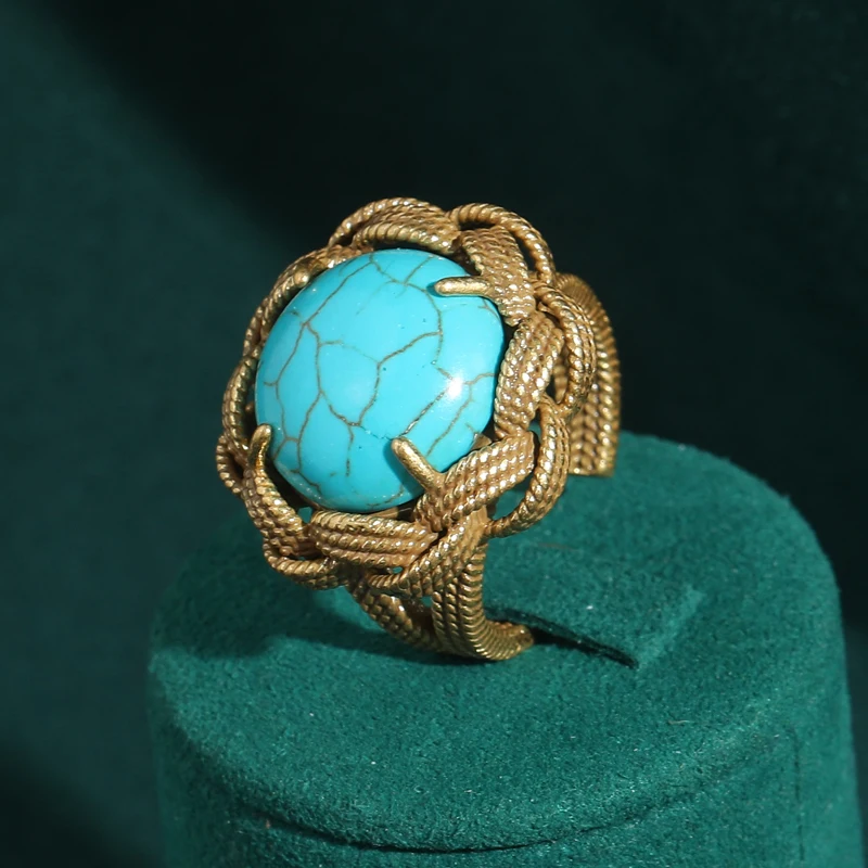 Vintage Turquoise Ring Blue Round Natrual Stone Antique Gold Color Weave Accessories For Woman Luxury Quality Bohemian Jewelry
Vintage Turquoise Ring Blue Round Natrual Stone Antique Gold Color Weave Accessories For Woman Luxury Quality Bohemian Jewelry