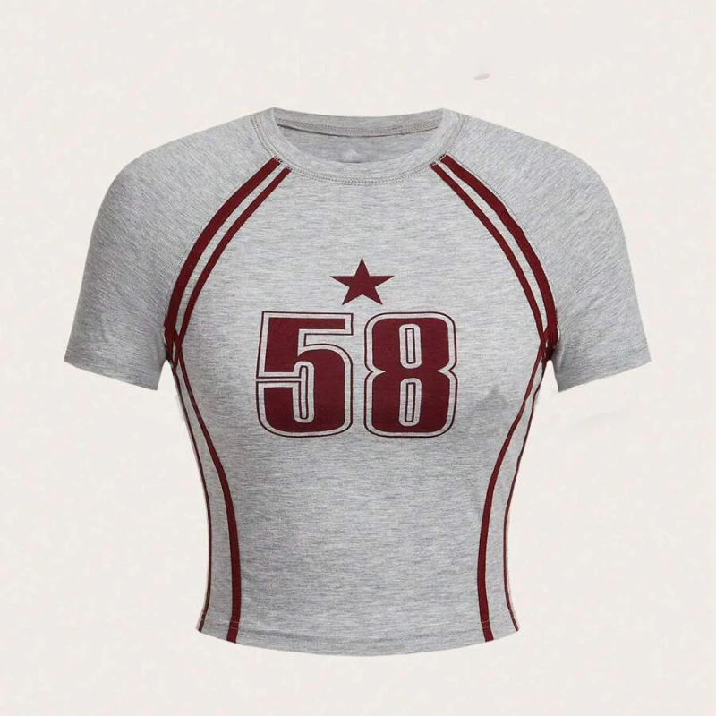 2025 Summer Retro Women's Short sleeved T-shirt with letters of stars printed on it, Y-Y2K, Double bar shoulder strap strip
2025 Summer Retro Women's Short sleeved T-shirt with letters of stars printed on it, Y-Y2K, Double bar shoulder strap strip