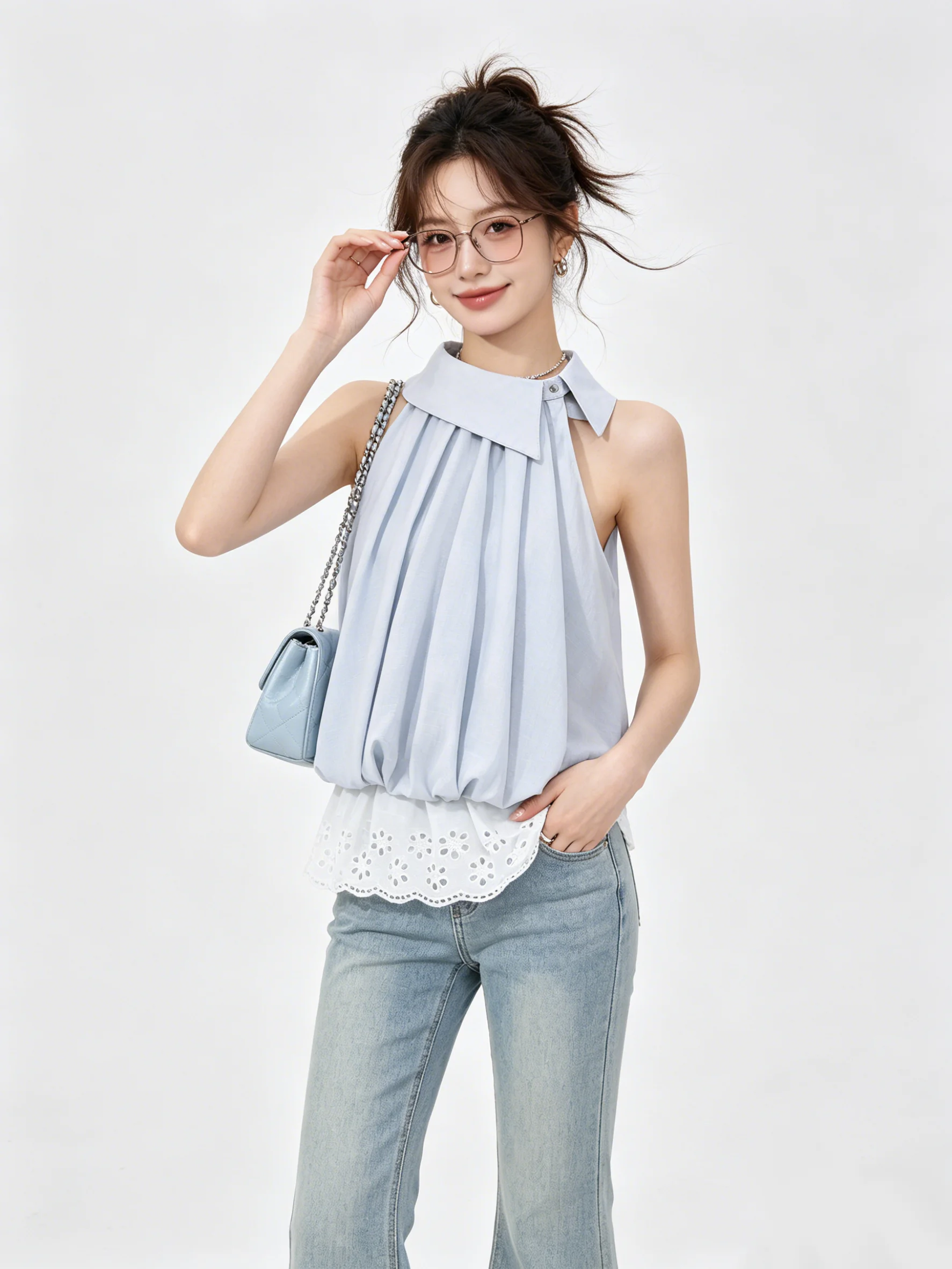 Blue Elegant Ageless High-End Feelment Collarless Sleeveless Summer Hooked Splicing Women's Shirt Casual Loose Fit Breathable
Blue Elegant Ageless High-End Feelment Collarless Sleeveless Summer Hooked Splicing Women's Shirt Casual Loose Fit Breathable