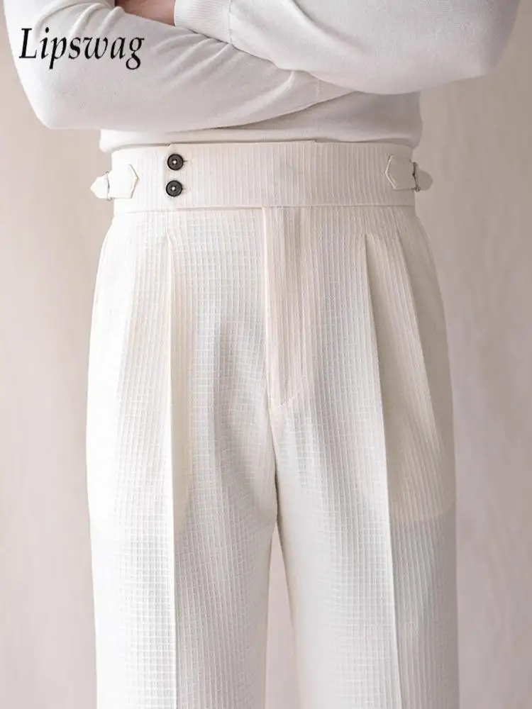 Trendy Men's High Waist Trousers Vintage Slim Straight Suit Pants Spring Autumn Fashionable Waffle Textured Mens Slim Trousers
Trendy Men's High Waist Trousers Vintage Slim Straight Suit Pants Spring Autumn Fashionable Waffle Textured Mens Slim Trousers