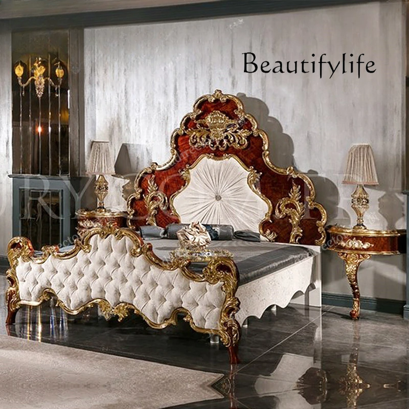 European solid wood carving flower court princess bed bedroom high-end double bed retro furniture
European solid wood carving flower court princess bed bedroom high-end double bed retro furniture