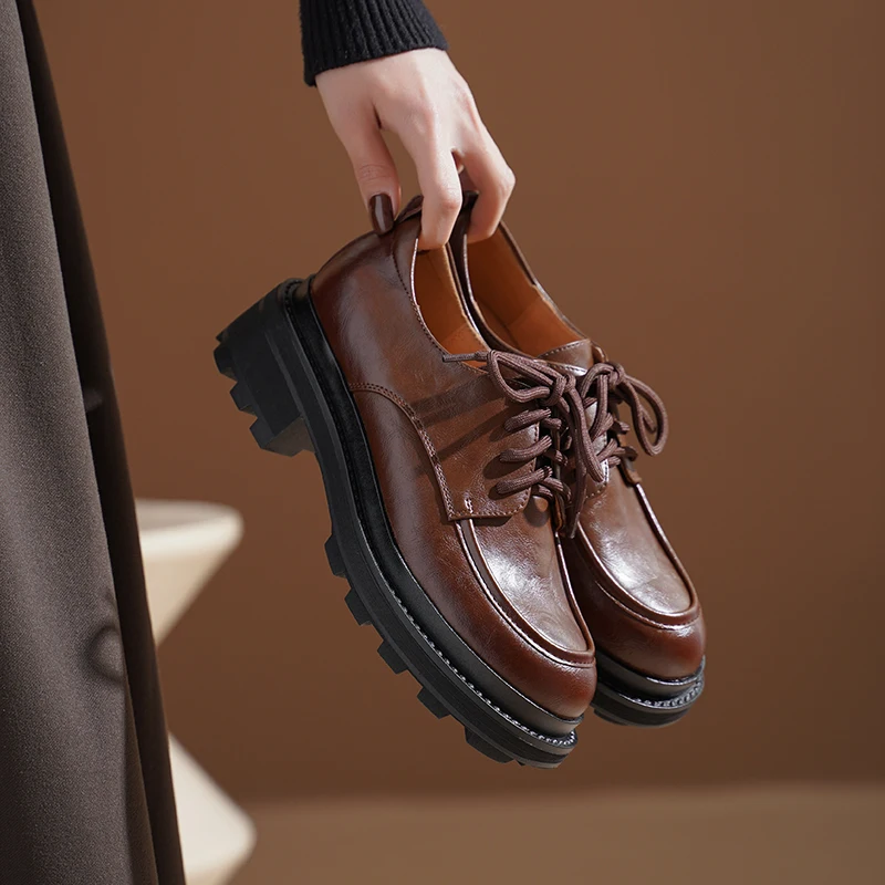 Loafers Women Genuine Leather Platform Mid Heel Lace Up British JK Style School Shoes Handmade
Loafers Women Genuine Leather Platform Mid Heel Lace Up British JK Style School Shoes Handmade