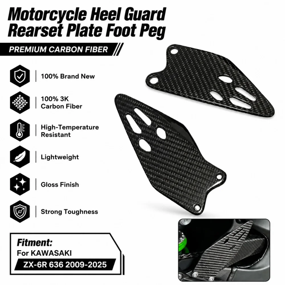 For KAWASAKI ZX-6R 636 2009-2024 2025 100% Carbon Fiber Rear Foot Heel Guards Motorcycle Accessories Footrest Wings Protector
For KAWASAKI ZX-6R 636 2009-2024 2025 100% Carbon Fiber Rear Foot Heel Guards Motorcycle Accessories Footrest Wings Protector