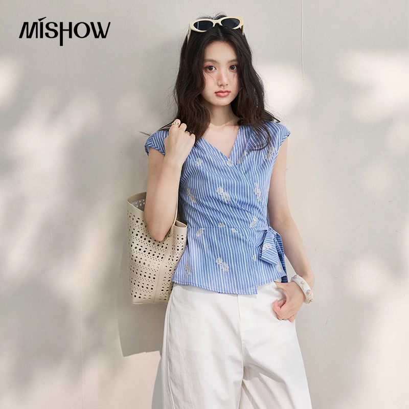 MISHOW Short Sleeved V-Neck Contrasting Striped Blouse 2026 Summer New Side Tie Fashion Casual Slim Top For Women MXF26X2672
MISHOW Short Sleeved V-Neck Contrasting Striped Blouse 2026 Summer New Side Tie Fashion Casual Slim Top For Women MXF26X2672