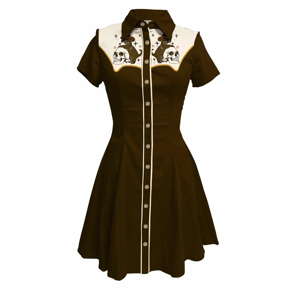 Kawaii Skull Printed Western Cowboy Dress Summer Hipster Women Button-down Dress Short Sleeves 100% Cotton Dress Punk Streetwear
Kawaii Skull Printed Western Cowboy Dress Summer Hipster Women Button-down Dress Short Sleeves 100% Cotton Dress Punk Streetwear