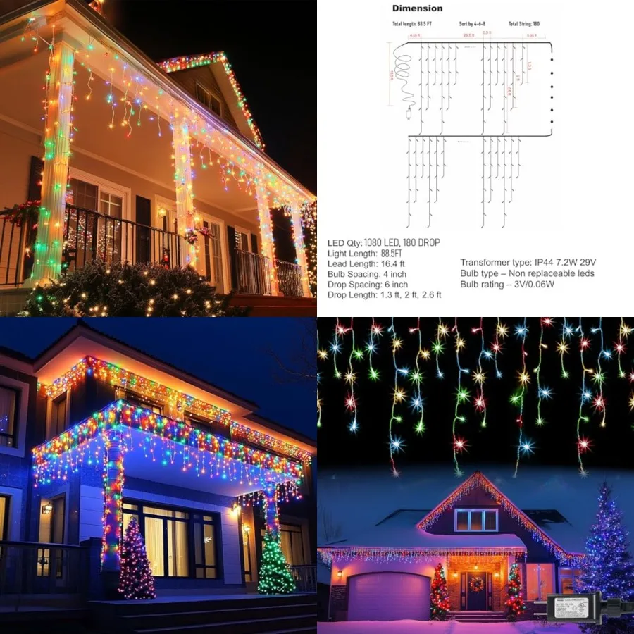 Christmas Icicle Lights, 88.5 Feet 8 Modes Curtain Fairy Lights with 180 Drops, Xmas String Lights for Outdoor Holiday Wedding
Christmas Icicle Lights, 88.5 Feet 8 Modes Curtain Fairy Lights with 180 Drops, Xmas String Lights for Outdoor Holiday Wedding