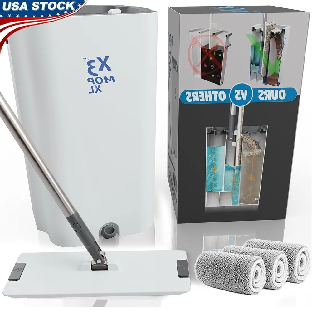 X3 Mop XL Hands Free Home Floor Cleaning System Separate Clean Dirty Water 3 Chamber Design Reusable Microfiber Pads 360 Degree
X3 Mop XL Hands Free Home Floor Cleaning System Separate Clean Dirty Water 3 Chamber Design Reusable Microfiber Pads 360 Degree