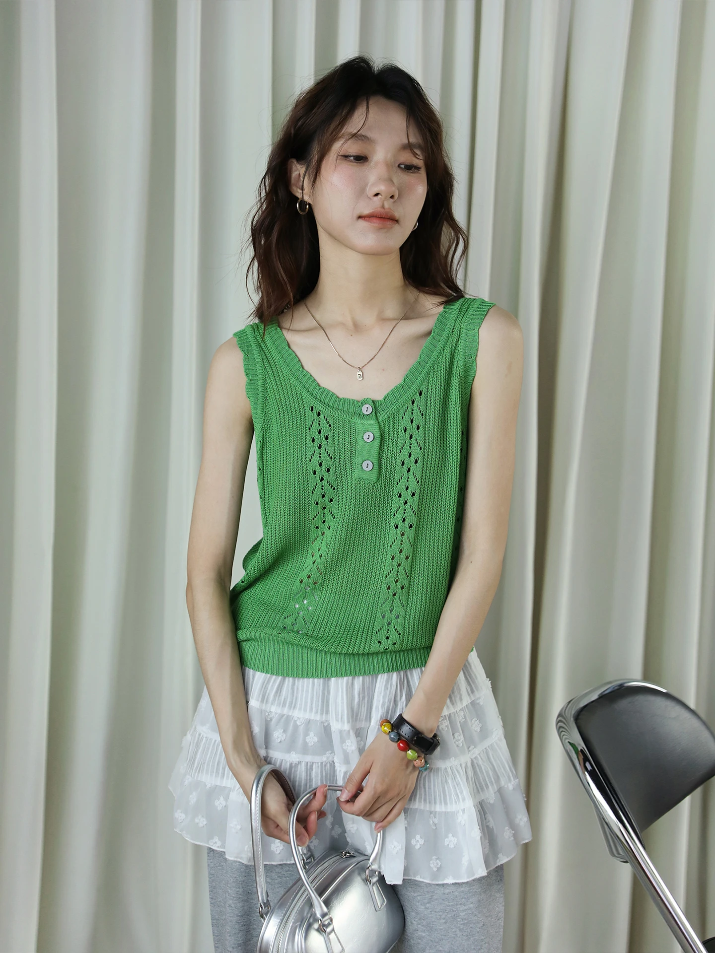 Green Knitted Hollow out Vest Women's Outerwear round Neck Sleeveless Top Commute Style Loose Fit Casual Citywalk Outfit
Green Knitted Hollow out Vest Women's Outerwear round Neck Sleeveless Top Commute Style Loose Fit Casual Citywalk Outfit