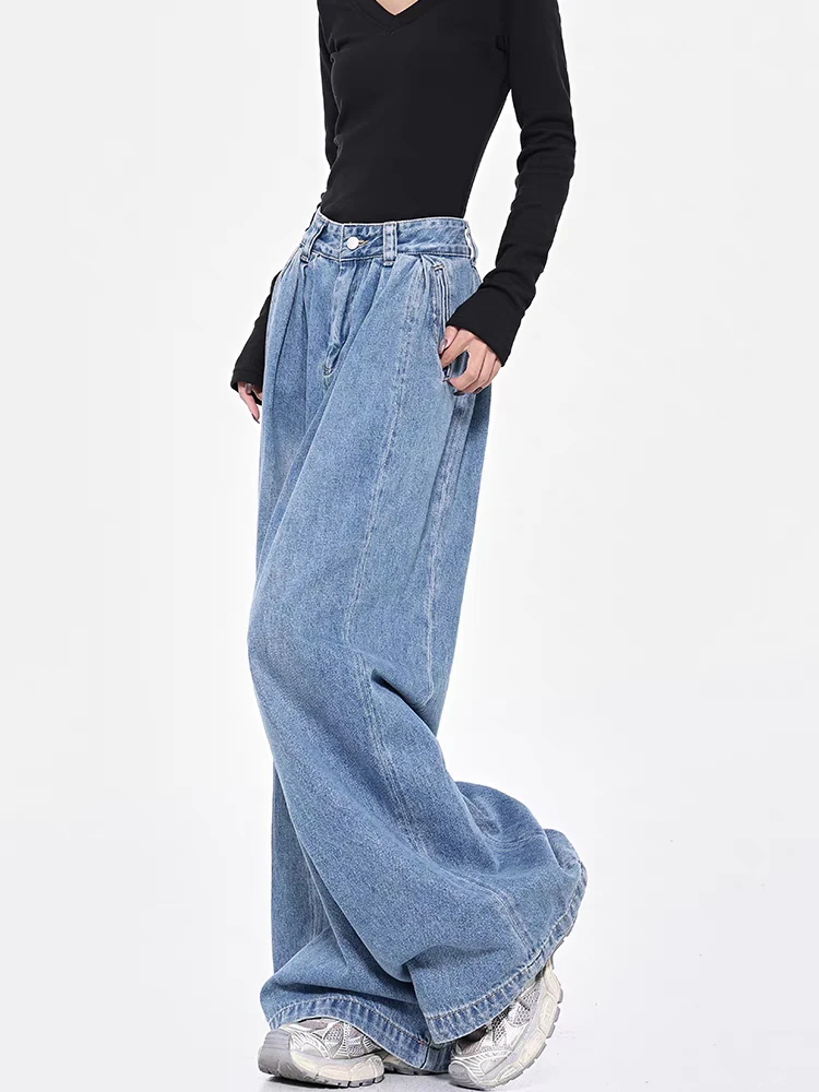Summer Women's Blue Straight Wide-leg Jeans Daily Outfit Vintage Trousers Cool Girl Bottoms Female High Waist Denim Pants
Summer Women's Blue Straight Wide-leg Jeans Daily Outfit Vintage Trousers Cool Girl Bottoms Female High Waist Denim Pants