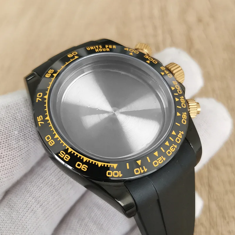 39mm Men Watch Black PVD Stainless Steel Case Rubber Strap Sapphire Glass Fits For VK63 Accessories Gold Crown Free Shipping
39mm Men Watch Black PVD Stainless Steel Case Rubber Strap Sapphire Glass Fits For VK63 Accessories Gold Crown Free Shipping