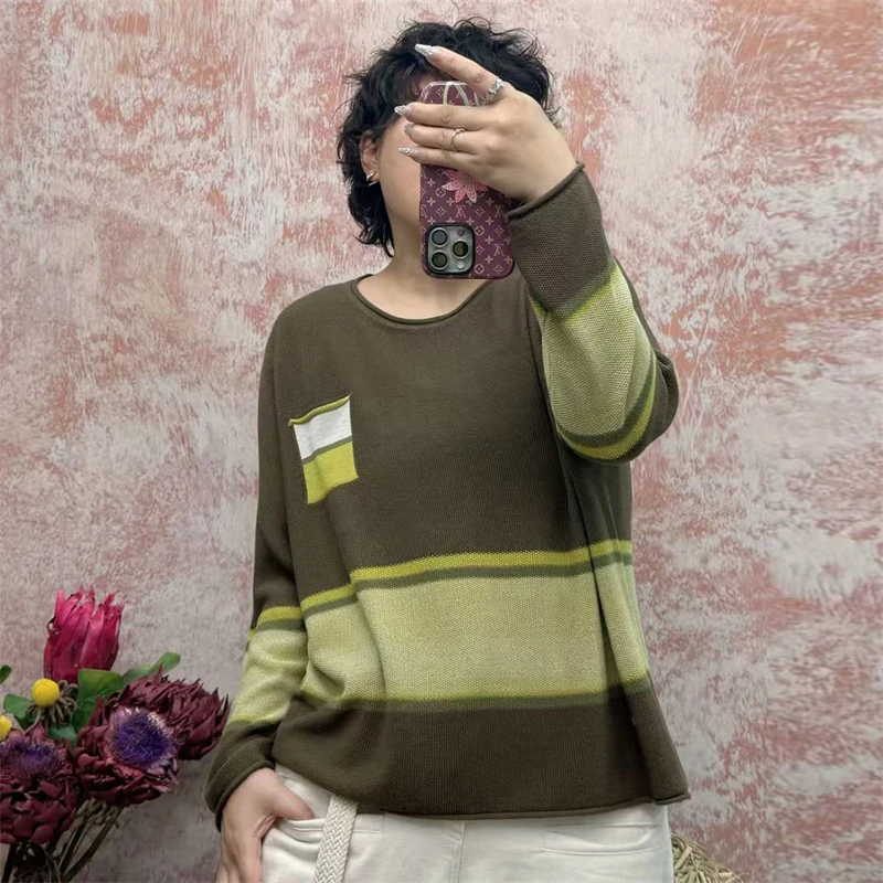 Autumn and Winter New Women's O-neck Color blocked Pullover 100% Cotton Casual Trendy Sweater Loose Knitted Women's Top
Autumn and Winter New Women's O-neck Color blocked Pullover 100% Cotton Casual Trendy Sweater Loose Knitted Women's Top