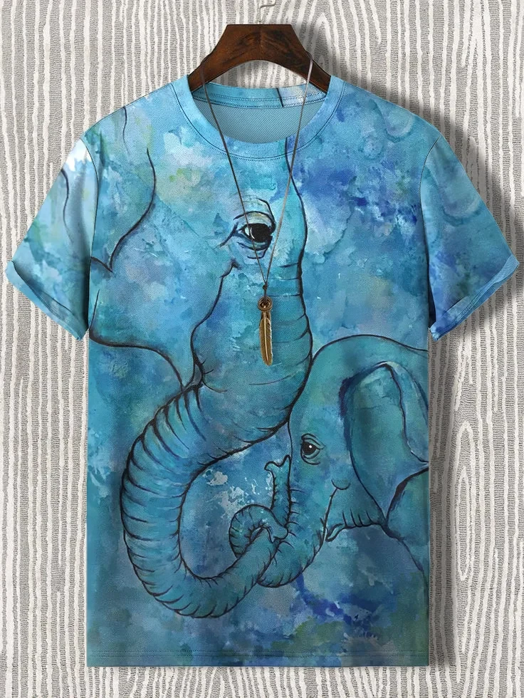 Summer fun men and women fashion leisure vacation elephant print polyester t-shirt casual trend round neck t-shirt 
Summer fun men and women fashion leisure vacation elephant print polyester t-shirt casual trend round neck t-shirt