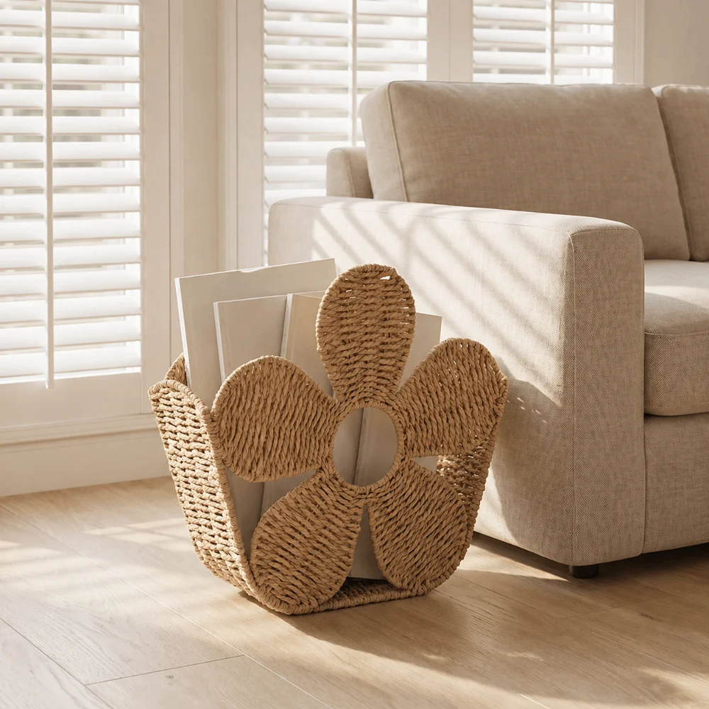 Paper Rope Magazine Storage Basket Large Capacity Decorative Flower Shape Storage Basket Nordic Style
Paper Rope Magazine Storage Basket Large Capacity Decorative Flower Shape Storage Basket Nordic Style