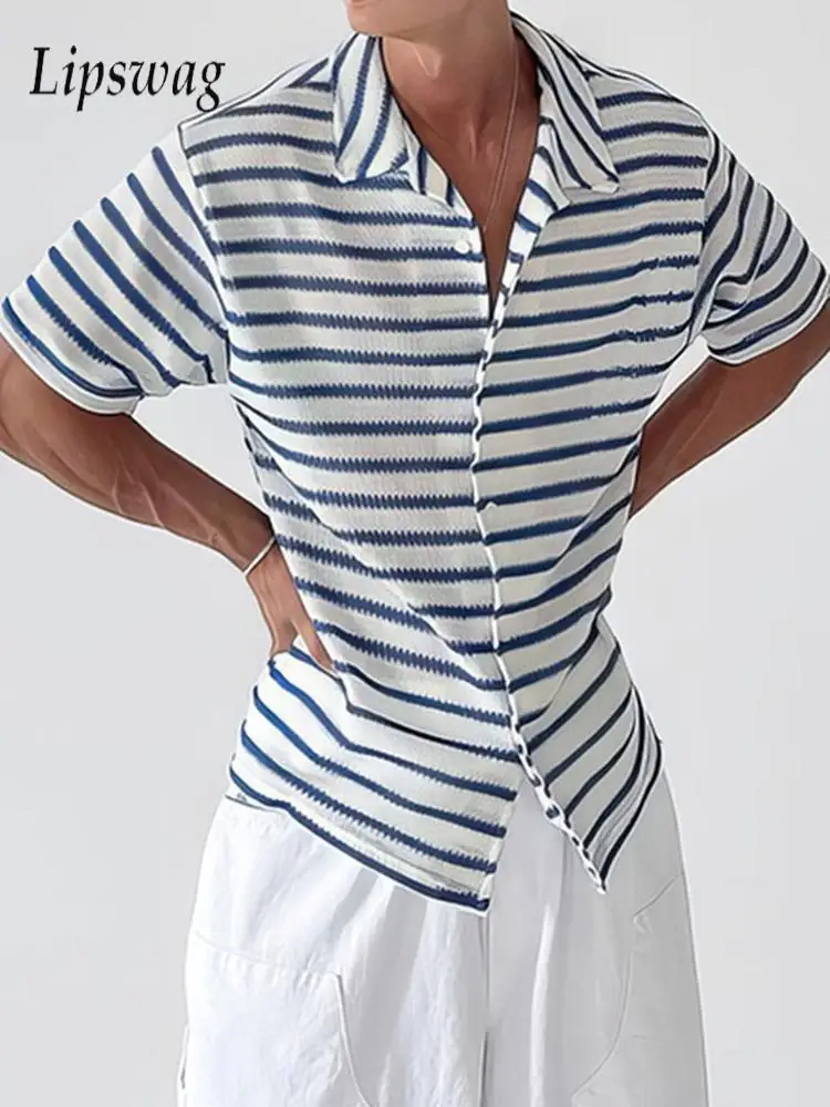 Daily Leisure Mens Short Sleeve Knit Shirt Summer Outdoor Casual Striped Knitted Cardigan Tops Men Stylish Buttoned Lapel Shirts
Daily Leisure Mens Short Sleeve Knit Shirt Summer Outdoor Casual Striped Knitted Cardigan Tops Men Stylish Buttoned Lapel Shirts