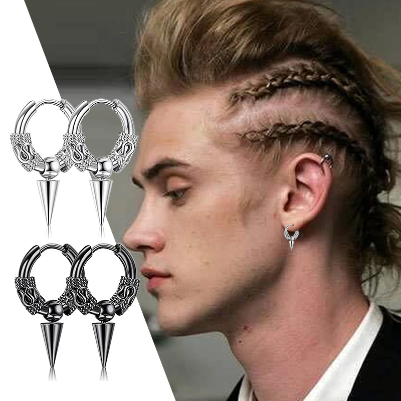 Hip Hop Rock Vintage Dragon Pattern Hoop Earrings Gothic Punk Stainless Steel Circle Earrings Men Women Jewelry
Hip Hop Rock Vintage Dragon Pattern Hoop Earrings Gothic Punk Stainless Steel Circle Earrings Men Women Jewelry