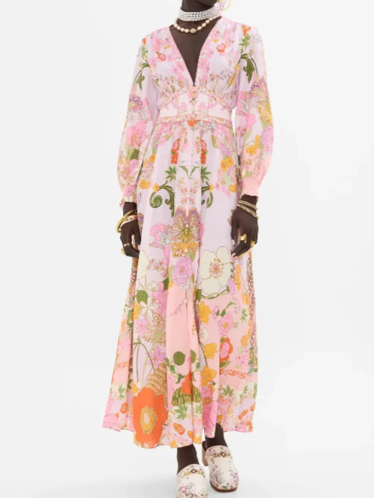 Women's Pink Long Dress Floral Print V-Neck Long Sleeve Single Breasted Elegant Silk Robe
Women's Pink Long Dress Floral Print V-Neck Long Sleeve Single Breasted Elegant Silk Robe
