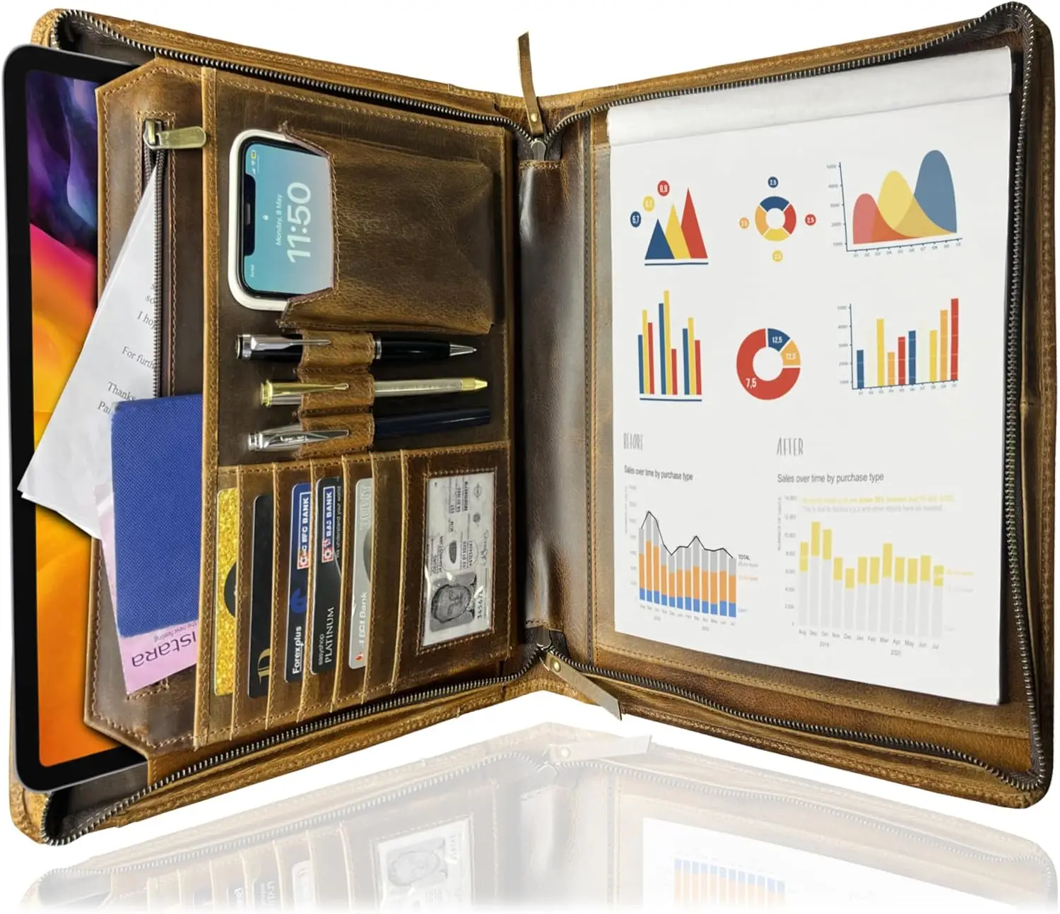 Premium Full Grain Leather Portfolio for Professionals - Zippered Document Organizer with iPad Sleeve, Perfect Business Gift
Premium Full Grain Leather Portfolio for Professionals - Zippered Document Organizer with iPad Sleeve, Perfect Business Gift