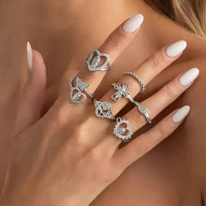 Salircon 7Pcs Trendy Vintage Heart Rhinestone Rings Women Exquisite Metal Butterfly Chic Open Knuckle Ring Charm Jewelry Set
Salircon 7Pcs Trendy Vintage Heart Rhinestone Rings Women Exquisite Metal Butterfly Chic Open Knuckle Ring Charm Jewelry Set