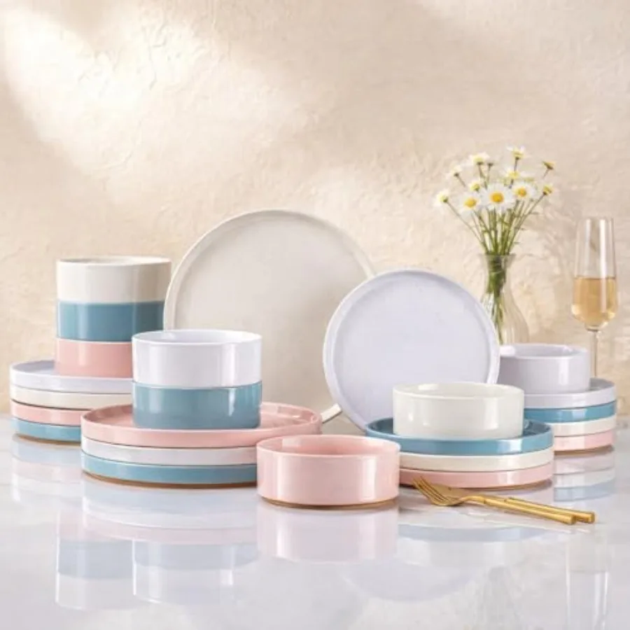 Ceramic Dinnerware Set for 8 Handpainted Stoneware Plates and Bowls with Rustic Terracotta Underside Scratch Resistant, Dishwas
Ceramic Dinnerware Set for 8 Handpainted Stoneware Plates and Bowls with Rustic Terracotta Underside Scratch Resistant, Dishwas