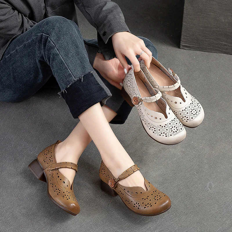 Summer new breathable small high heel sandals round head buckle retro style comfortable head layer cowhide women's shoes
Summer new breathable small high heel sandals round head buckle retro style comfortable head layer cowhide women's shoes
