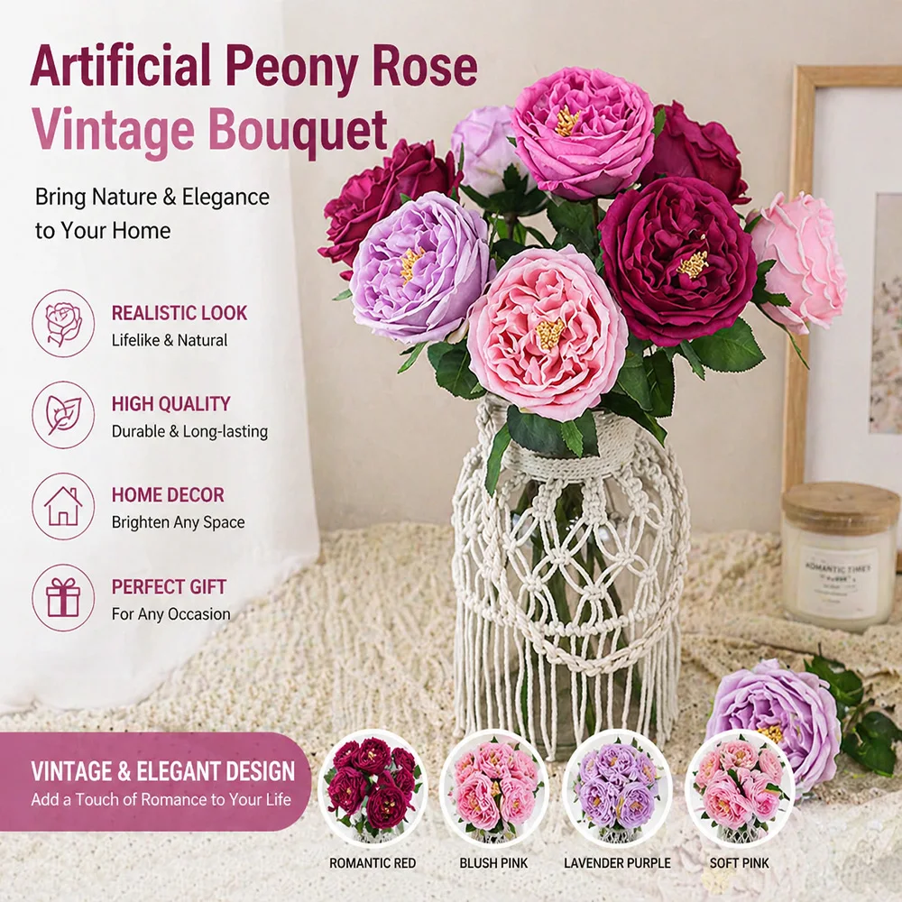 Artificial Peony Bouquet, Realistic Silk Flowers for Home Decor, Wedding, Table Centerpiece, Multi-color
Artificial Peony Bouquet, Realistic Silk Flowers for Home Decor, Wedding, Table Centerpiece, Multi-color